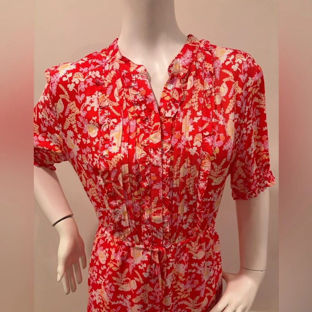 J. McLaughlin Harriet Silk Women’s Lined Floral Short Sleeve Red Dress, size XL - Picture 5 of 14